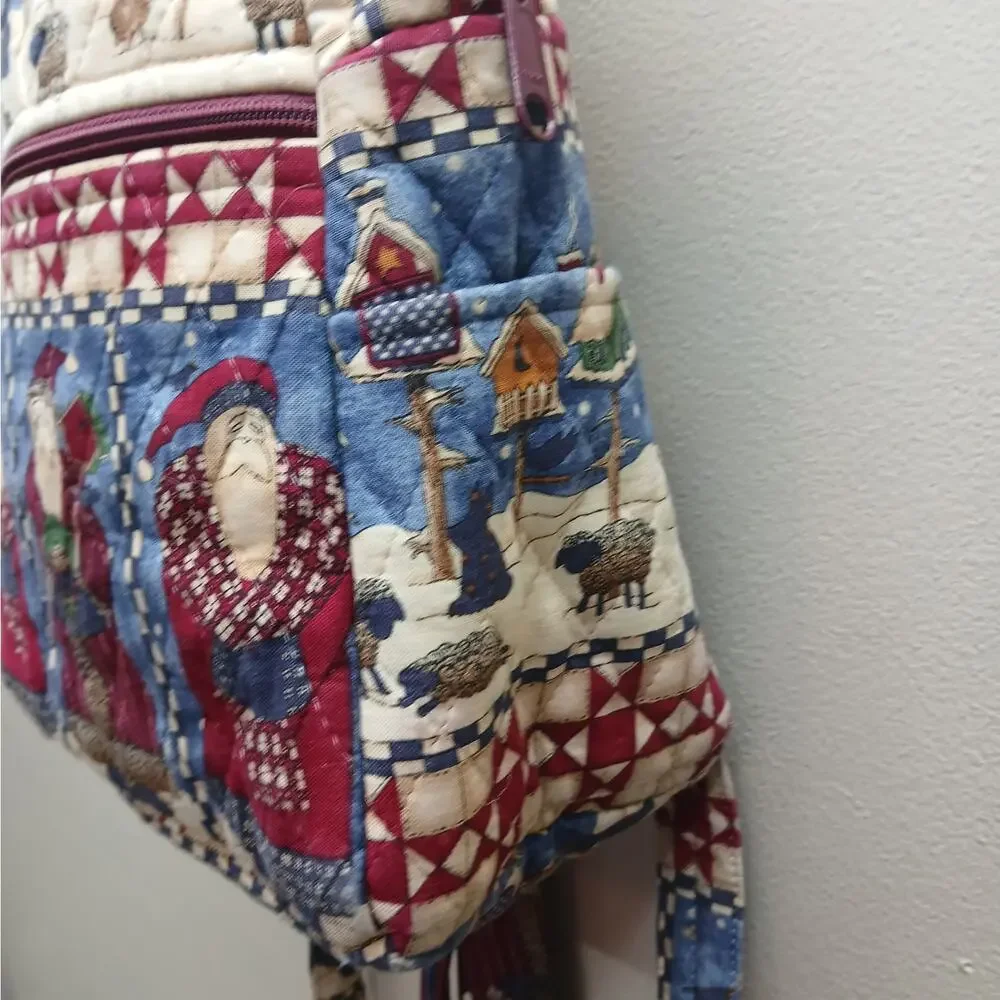 Vintage Whimsical Christmas Scene Small Backpack Bag Retro Festive Santa Y2K